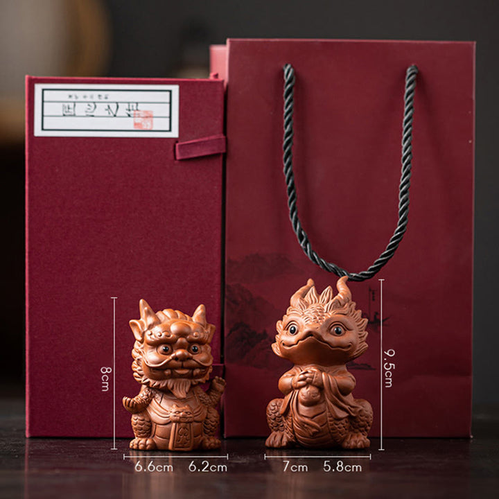 Buddha Stones幸運 龍 富 茶 ペット 紫 粘土 置物 装飾