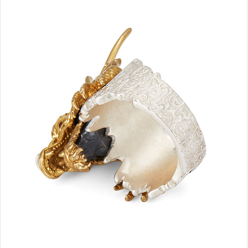 Buddha Stones925スターリングシルバー ドラゴン 幸運 成功 守護 調節可能 リング ペンダント