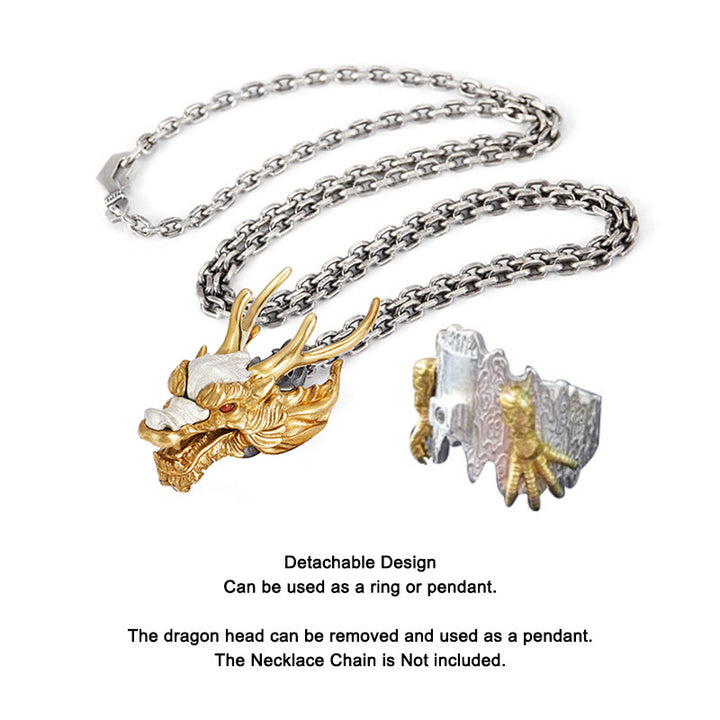 Buddha Stones925スターリングシルバー ドラゴン 幸運 成功 守護 調節可能 リング ペンダント