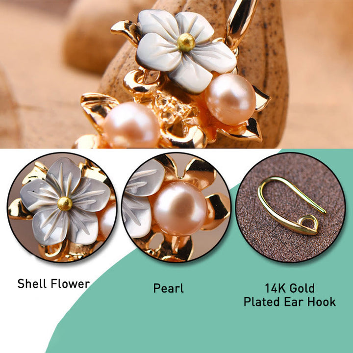 Buddha Stones 14Kゴールドメッキ シャコガイ ストーン フラワーパール グリーンアベンチュリンビーズ ドロップイヤリング