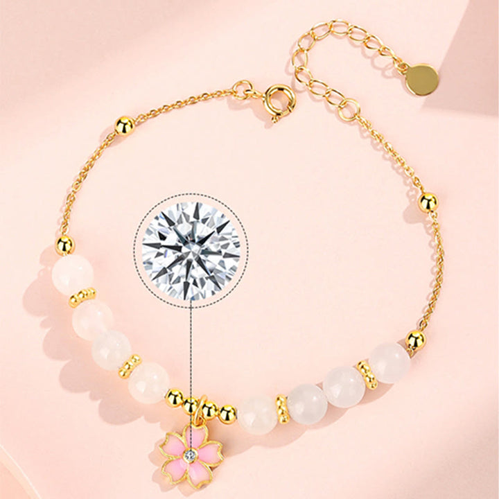 Buddha Stones 925スターリングシルバー 和田産白翡翠 桜守護ブレスレット