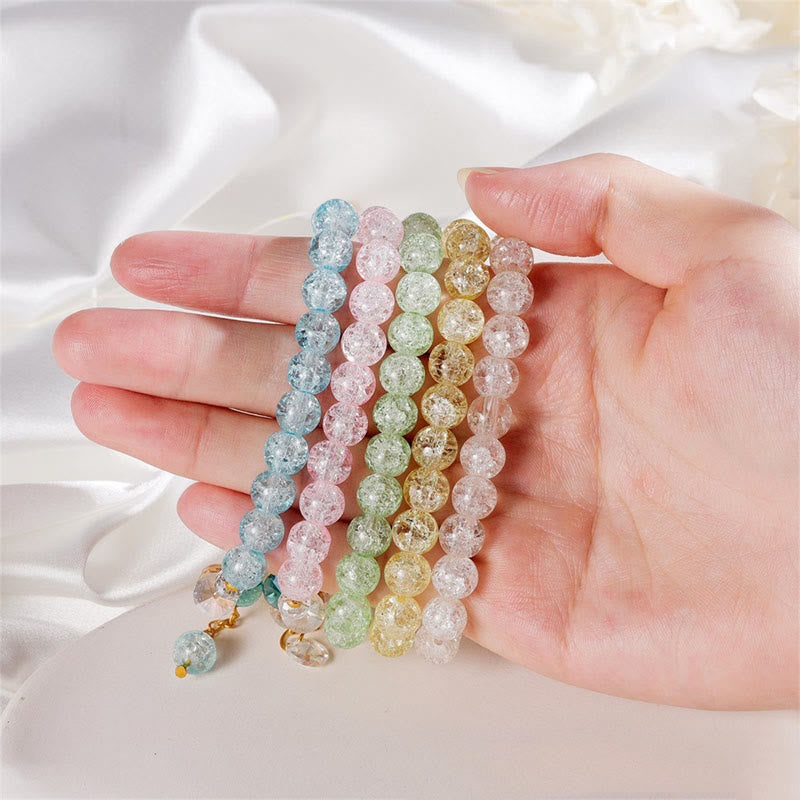 Buddha Stonesのシンプルなデザインの花のチャームガラスビーズブレスレット