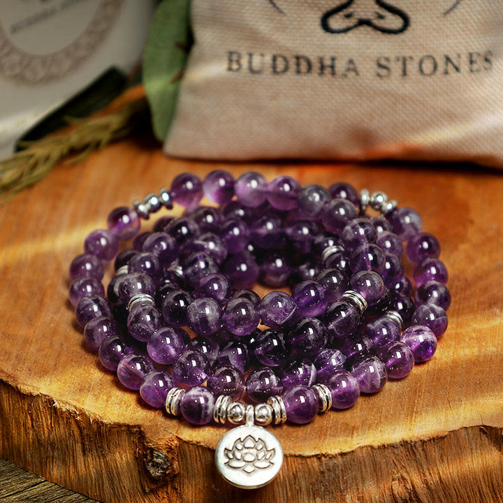 Buddha Stones天然アメジスト浄化Malaブレスレット