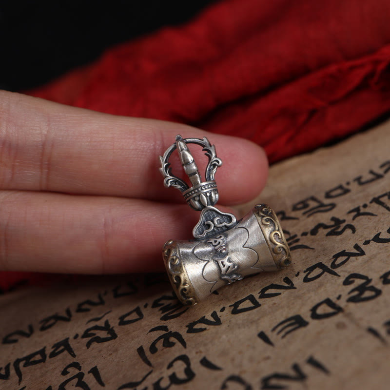 Buddha Stonesチベット 925 スターリングシルバーOm Mani Padme Humジェベル ヴァジュラ 彫刻 悟りのペンダント 吊り下げ装飾