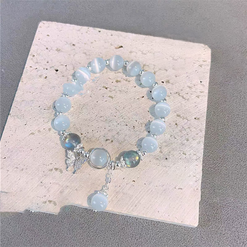 Buddha Stones ムーンストーン バタフライ&スター チャーム ブレスレット レディース