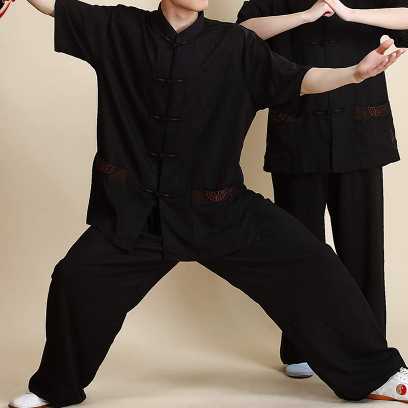 Buddha Stones瞑想禅祈りスピリチュアル太極拳気功練習ユニセックス刺繍服セット - 半袖 ブラック 刺繍 - US14、 UK/AU18、 EU46 (3XL) - image 24