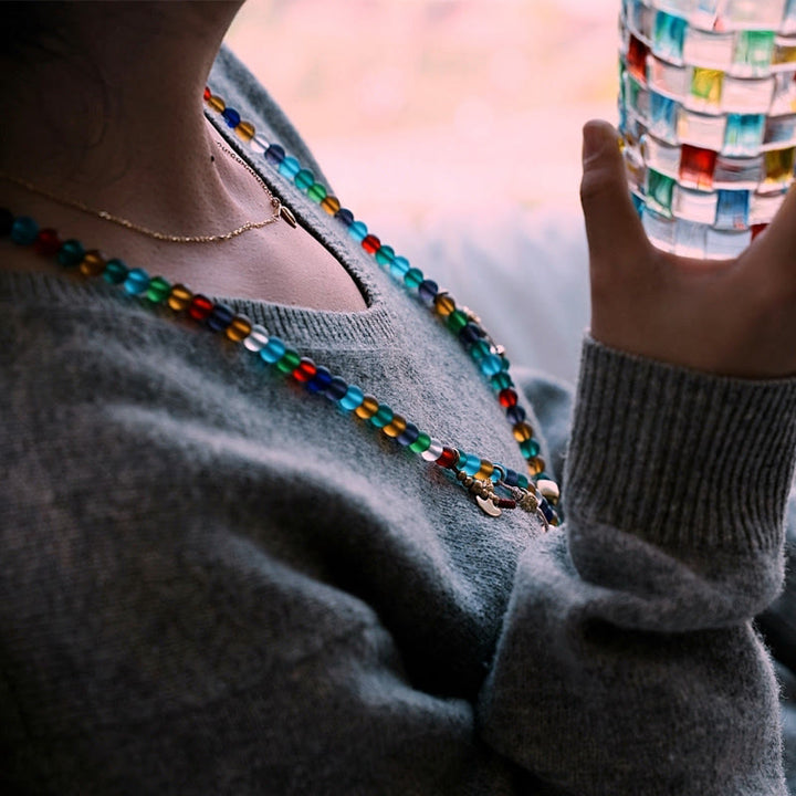 Buddha Stonesチベット 108 個Malaビーズ マルチカラー 琉璃 ガラスビーズ 十二支 九宮 八卦 チャームブレスレット