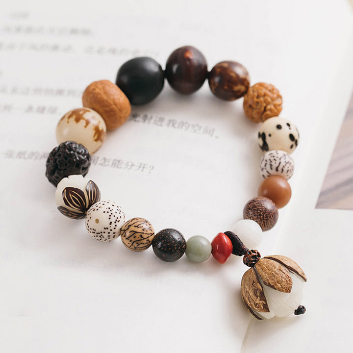 Buddha Stones菩提樹の実 蓮華 知恵 平和 手首マーラー数珠ブレスレット