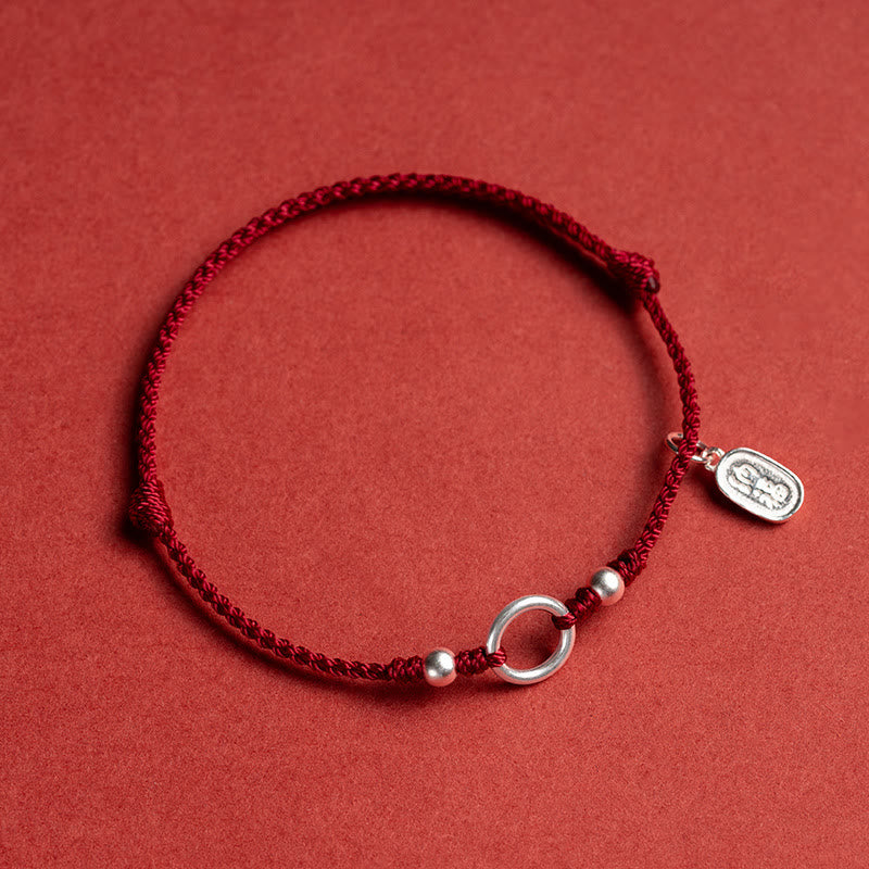 Buddha Stones925 スターリングシルバー 幸運 幸運 平和 喜び 蓮 平和バックル レッドストリングブレスレット
