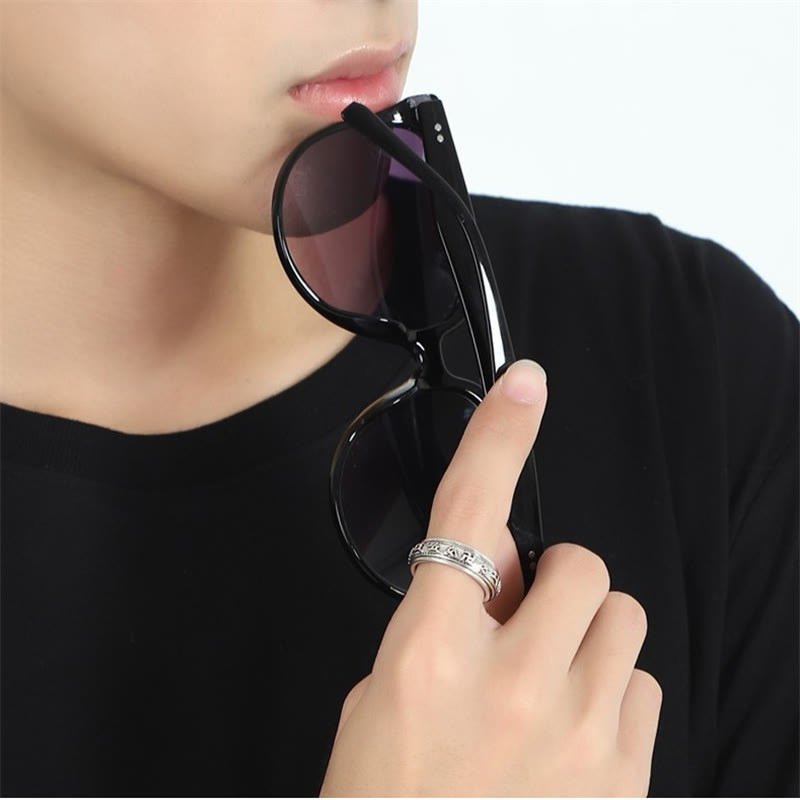 チベットのBuddha Stonesオーム・マニ・パドメ・フム彫刻 富と幸運 回転式リング