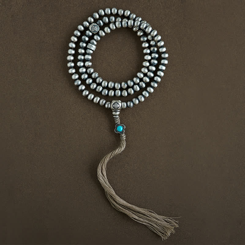 Buddha Stones 108Malaビーズ 925 スターリングシルバー レッドアゲート ターコイズ 自信のチャームブレスレット