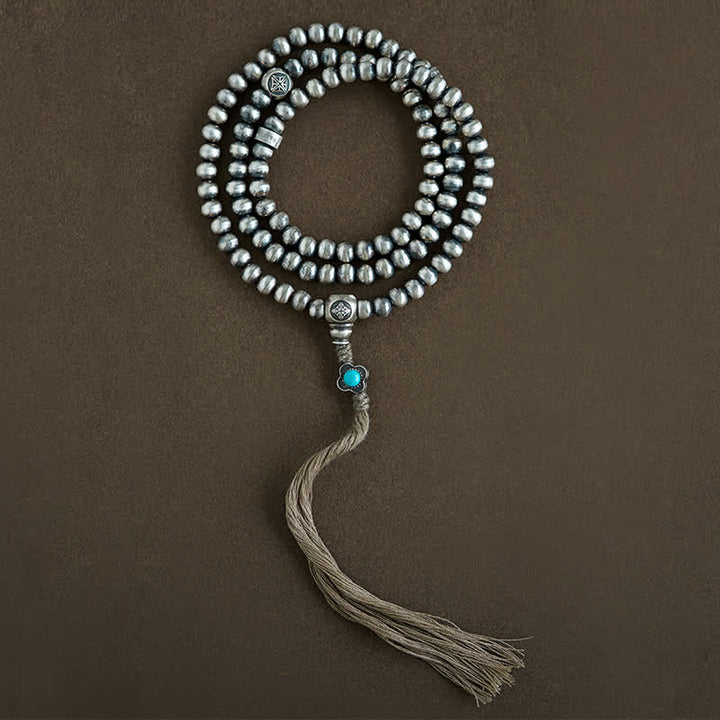 Buddha Stones 108Malaビーズ 925 スターリングシルバー レッドアゲート ターコイズ 自信のチャームブレスレット