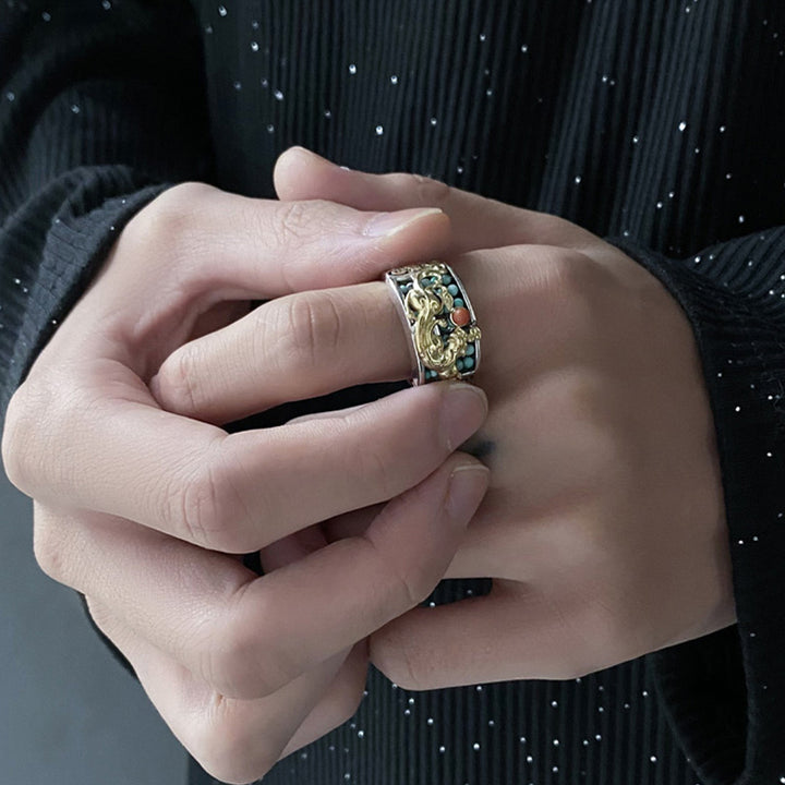 Buddha Stones 925スターリングシルバー ターコイズ レッドアゲート 貔貅 そろばん 守護リング