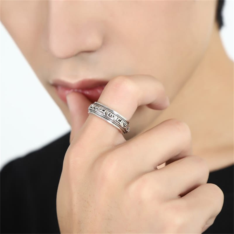 チベットのBuddha Stonesオーム・マニ・パドメ・フム彫刻 富と幸運 回転式リング