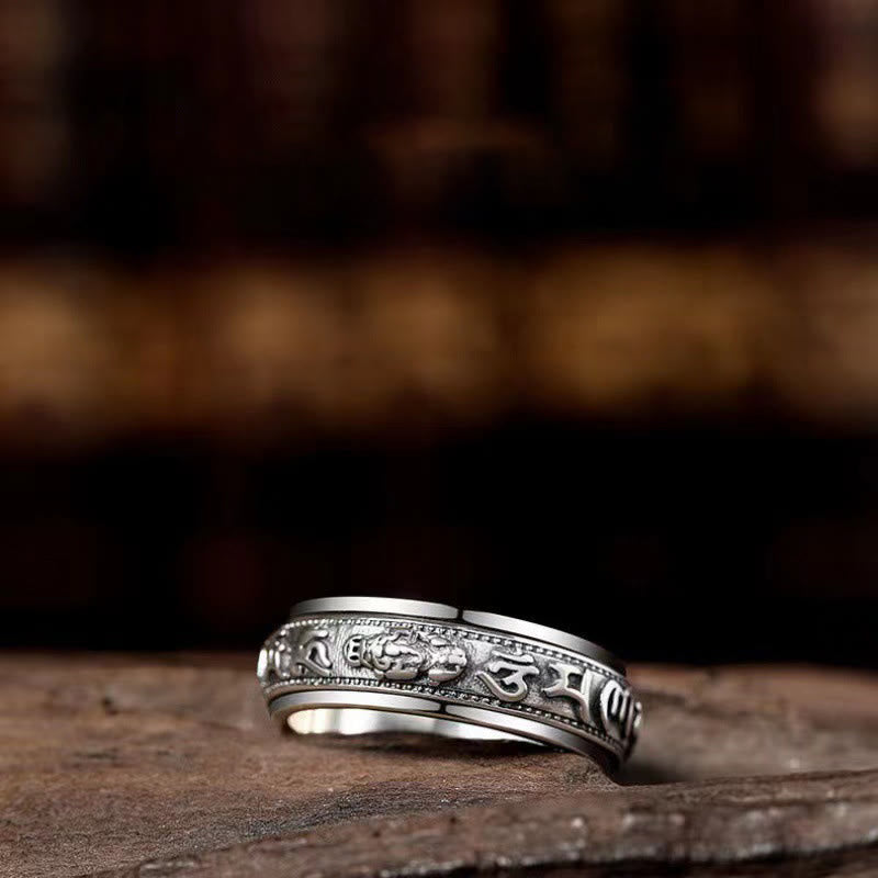 チベットのBuddha Stonesオーム・マニ・パドメ・フム彫刻 富と幸運 回転式リング