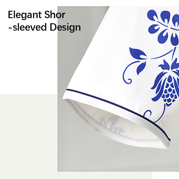 Buddha Stonesの青と白の磁器色の牡丹の花柄のチャイナドレスレディースチーパオドレス - image 6