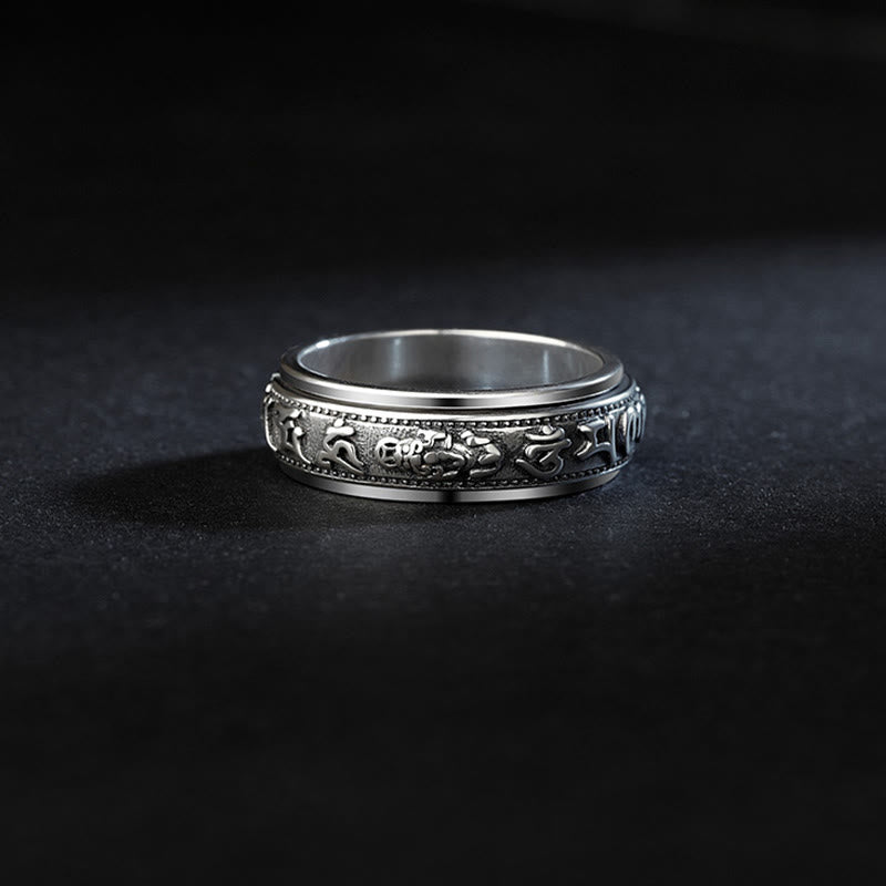 チベットのBuddha Stonesオーム・マニ・パドメ・フム彫刻 富と幸運 回転式リング