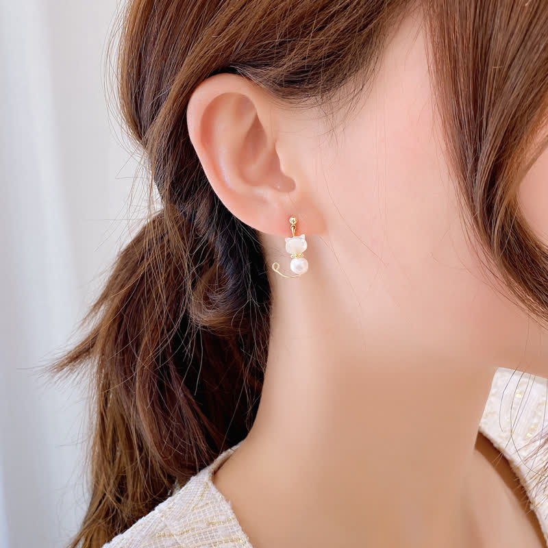 Buddha Stonesのキュートな猫の足跡パールのウィズダムスタッドドロップイヤリング - image 3