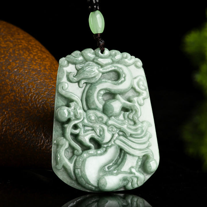 Buddha Stones龍年 十二支 龍 飛翔翡翠 守護ビーズ チェーンネックレス ペンダント