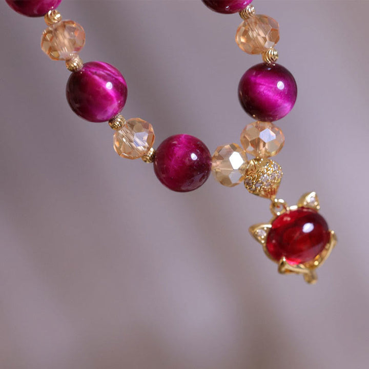 Buddha Stonesレッドタイガーアイ 貔貅 狐 守護 自信 ブレスレット