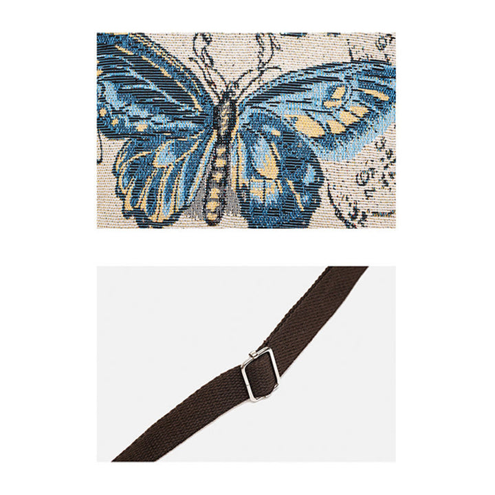 Buddha Stonesエレファントバタフライ刺繍キャンバストートバッグ ショルダーバッグ クロスボディバッグ