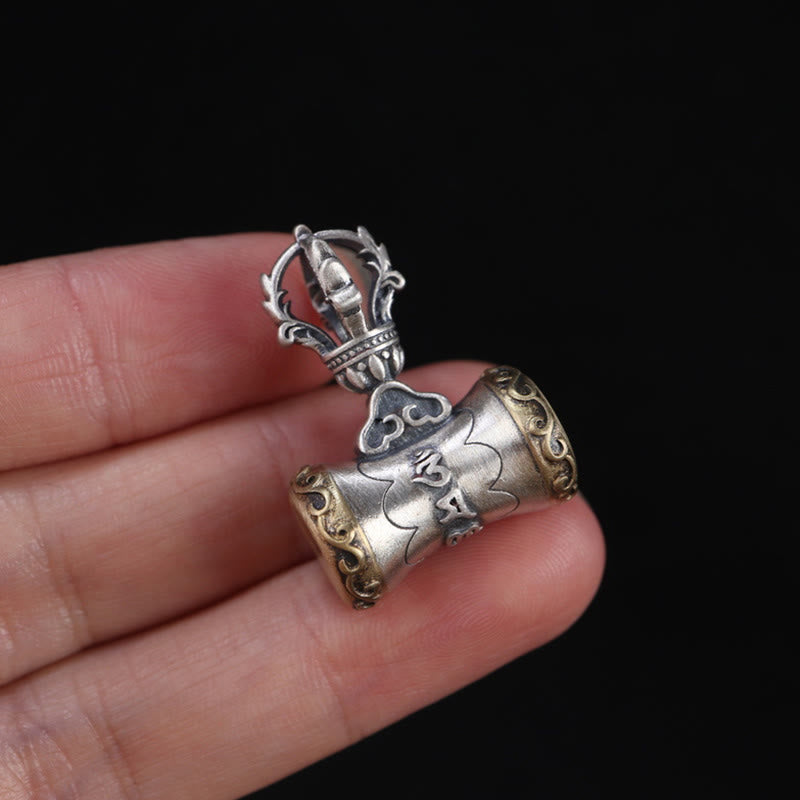 Buddha Stonesチベット 925 スターリングシルバーOm Mani Padme Humジェベル ヴァジュラ 彫刻 悟りのペンダント 吊り下げ装飾