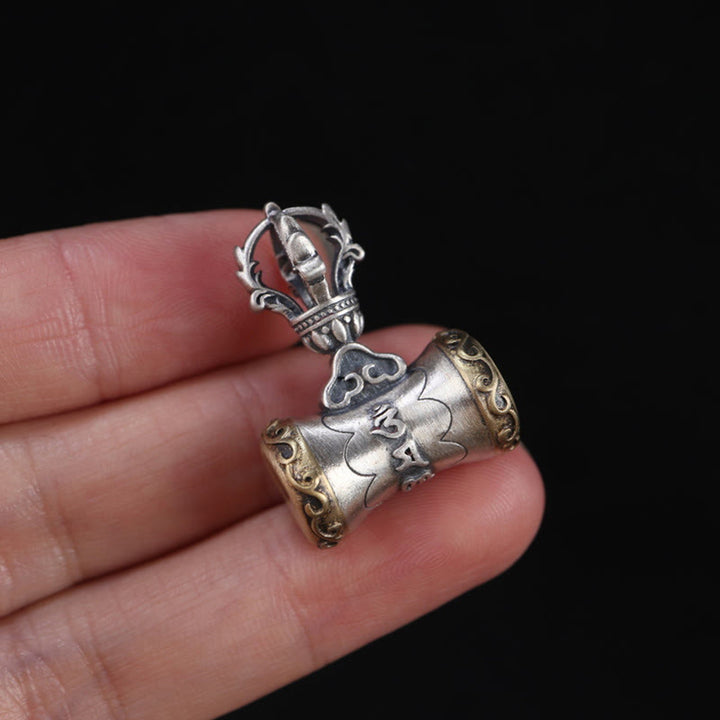 Buddha Stonesチベット 925 スターリングシルバーOm Mani Padme Humジェベル ヴァジュラ 彫刻 悟りのペンダント 吊り下げ装飾