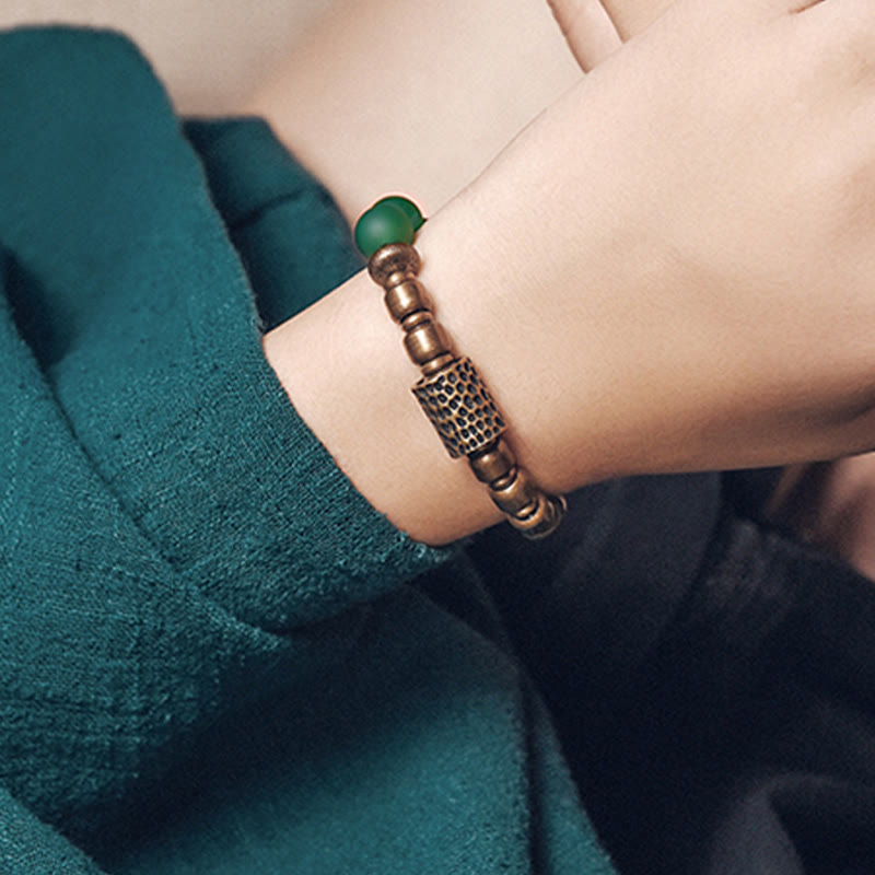 チベット産レッドアゲート、グリーンアゲート、銅製自信幸運ブレスレット