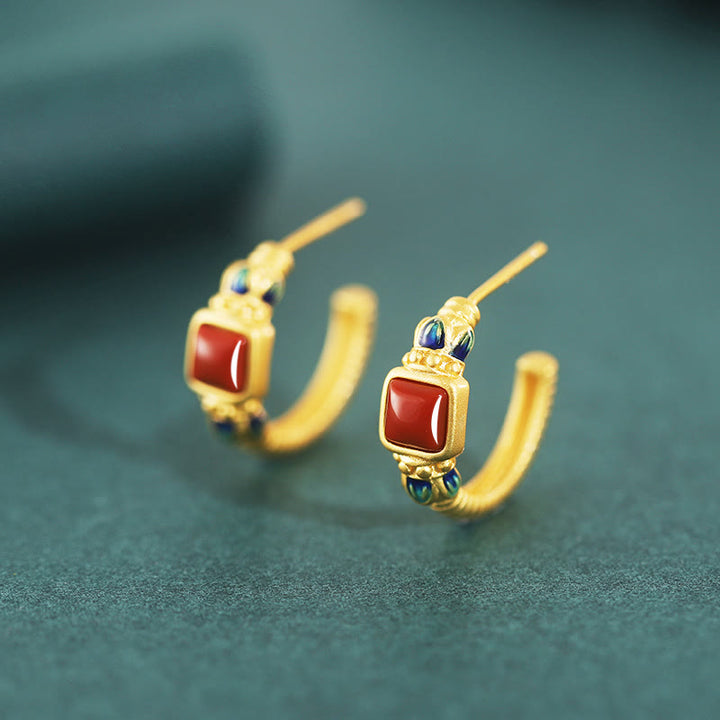 925スターリングシルバー レッドアゲート ロータス コンフィデンス カーム スタッドピアス