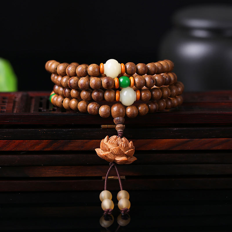 Buddha Stones108 個入りMalaビーズ 桃の木 菩提樹 蓮 祈り 瞑想 ブレスレット