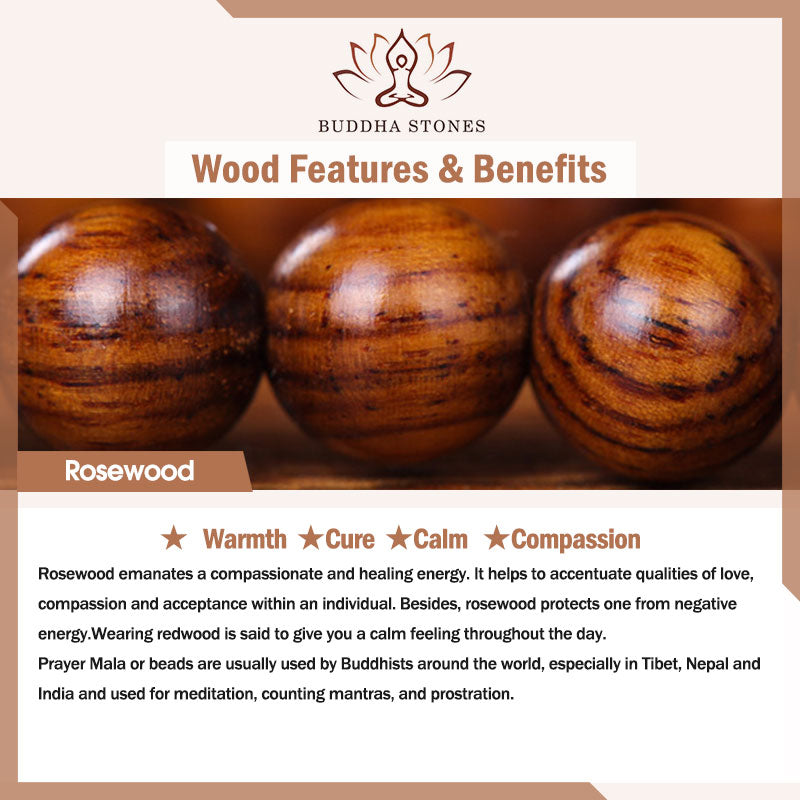 Buddha Stones 108 個入りMalaビーズ ローズウッド 翡翠 カームブレスレット