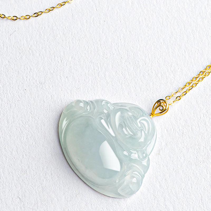 Buddha Stones笑う仏陀 天然翡翠 925スターリングシルバー ゴールドメッキ 豊穣のネックレスペンダント - image 5