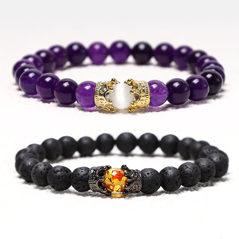 Buddha Stones天然石 キング&クイーン クラウン ヒーリング エネルギー ビーズ カップル ブレスレット