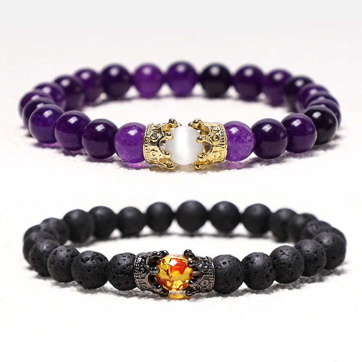 Buddha Stones天然石 キング&クイーン クラウン ヒーリング エネルギー ビーズ カップル ブレスレット