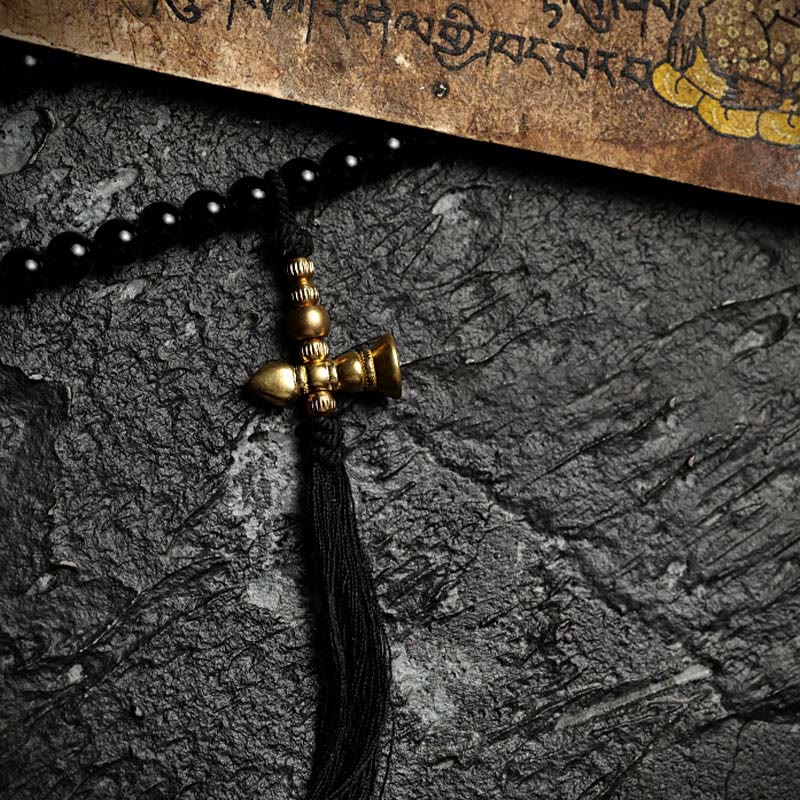 Buddha Stonesチベット 108 個Malaビーズ ブラックオニキス タイガーアイビーズ 九宮 八卦 守護ブレスレット