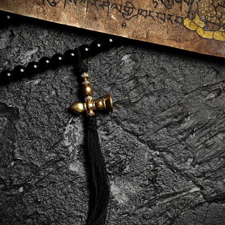 Buddha Stonesチベット 108 個Malaビーズ ブラックオニキス タイガーアイビーズ 九宮 八卦 守護ブレスレット