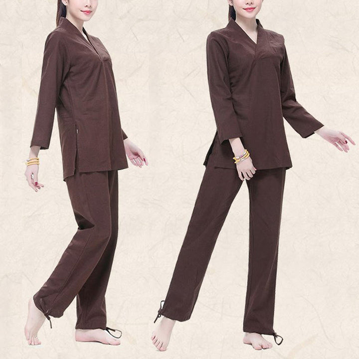 Buddha Stones禅 練習 ヨガ 瞑想 祈り Vネックデザイン ユニフォーム コットンリネン 服 レディース セット - image 11