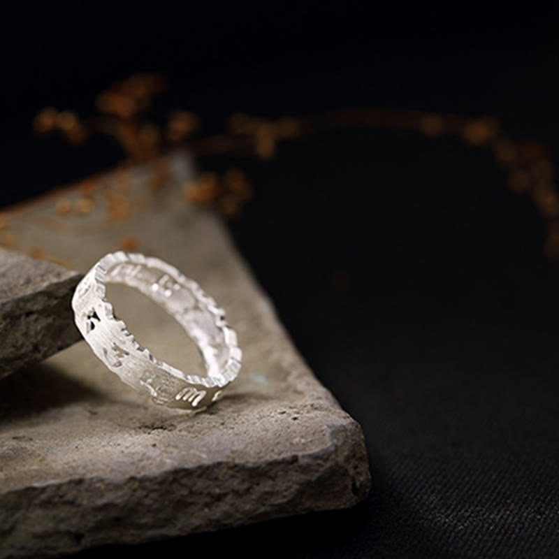 Buddha Stonesチベット 925 スターリングシルバー オム・オーム・マニ・パドメ・フム平和中空リング