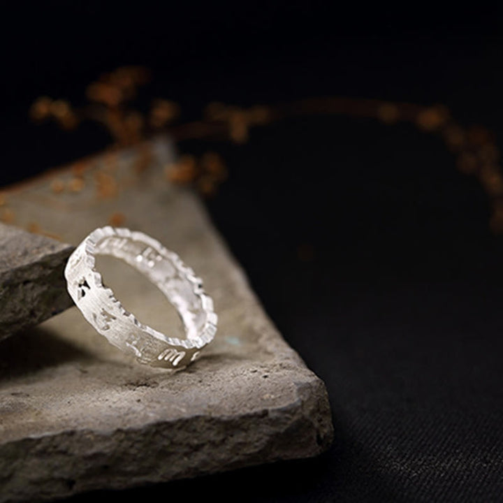 Buddha Stonesチベット 925 スターリングシルバー オム・オーム・マニ・パドメ・フム平和中空リング