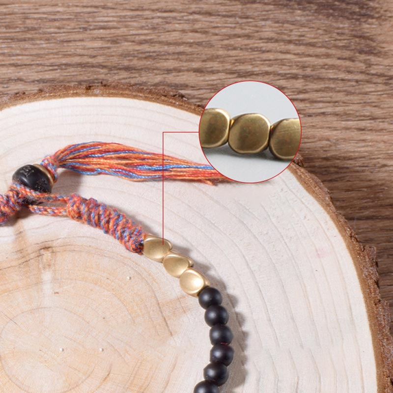 Buddha Stonesハンドメイドチベットブラックオニキスタッセルブレスレット