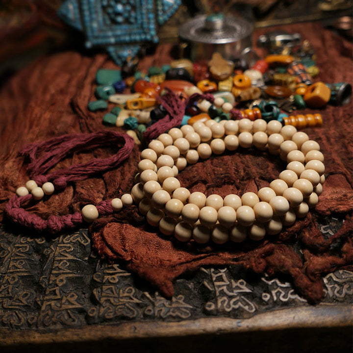 Buddha Stones108 個のMalaアベリア ビフローラ 木製 邪気払い 手首用Mala