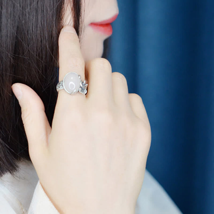 990スターリングシルバー天然カルセドニープラムポジティブハーモニーリング