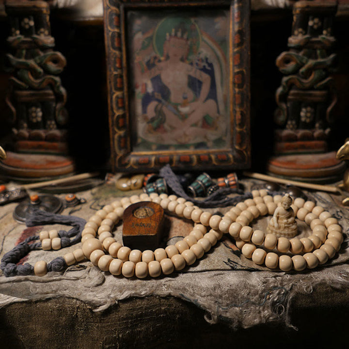 Buddha Stones108 個のMalaアベリア ビフローラ 木製 邪気払い 手首用Mala