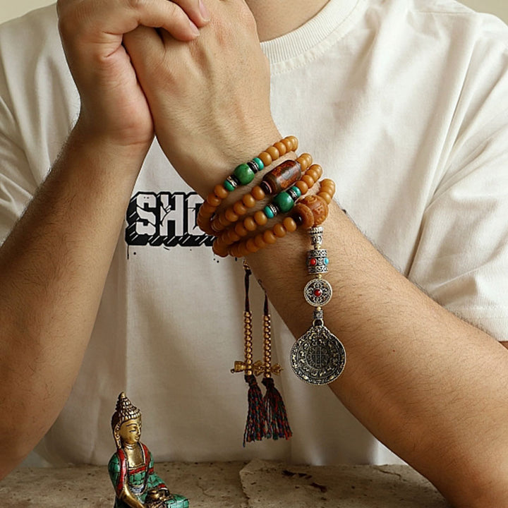 Buddha Stonesチベット 108Malaビーズ菩提樹種子八卦金剛富ブレスレット