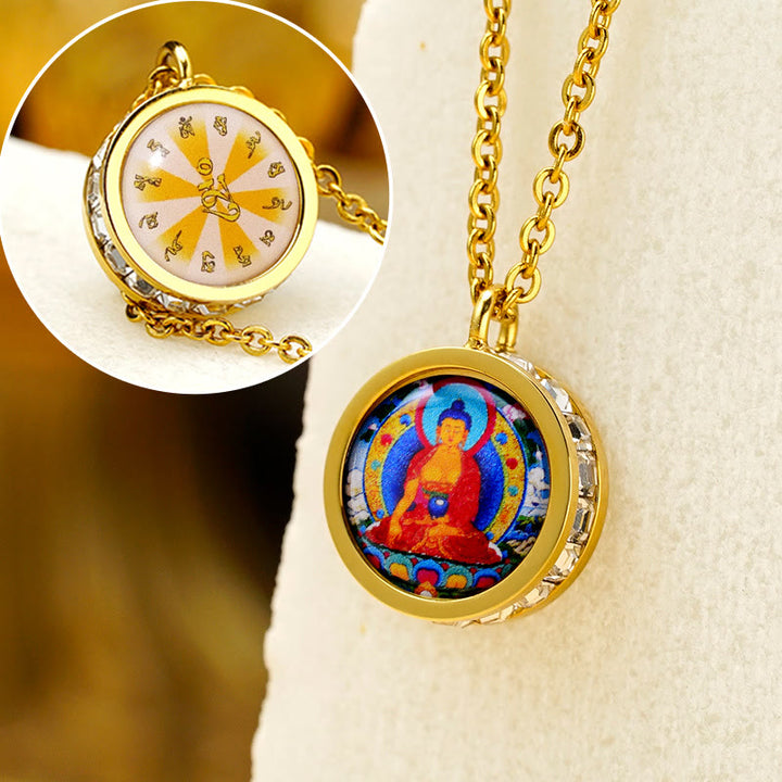 Buddha Stonesチベット イエロー 富の神 グリーン ターラ仏 静寂 チタン鋼 ネックレス ペンダント - 表 釈迦牟尼仏 裏 真言 - image 15