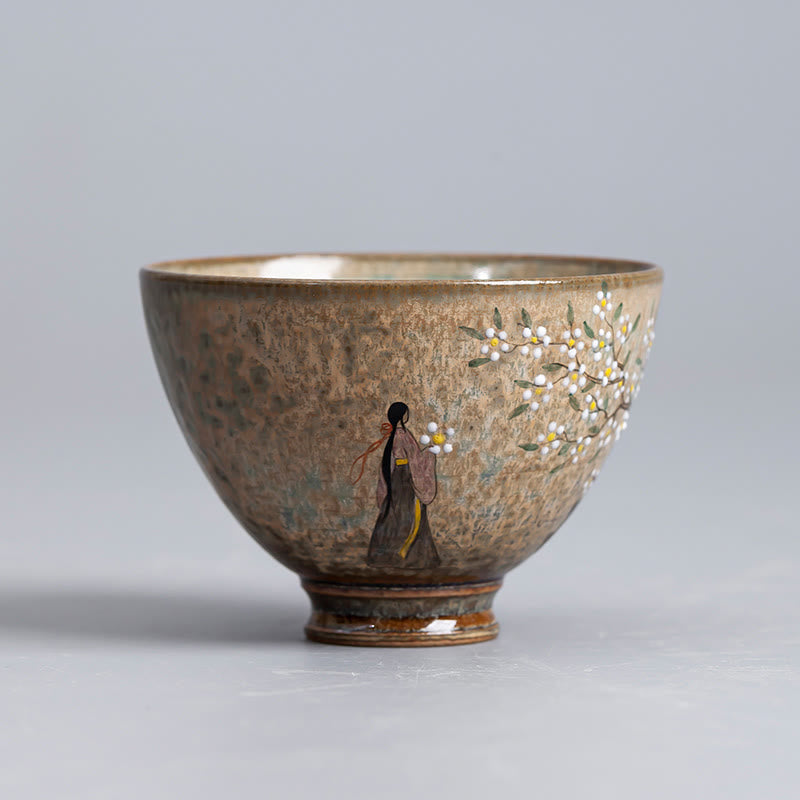 景徳鎮の手描きのBuddha Stones磁器漢服少女花陶器ティーカップカンフーティーカップ