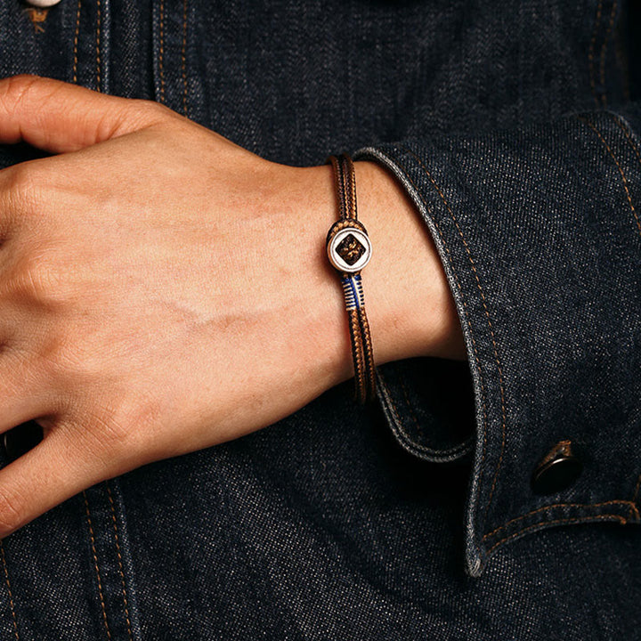 Buddha Stones 925スターリングシルバー 守護 編み込みロープブレスレット(ボタン留め) ハンドメイド