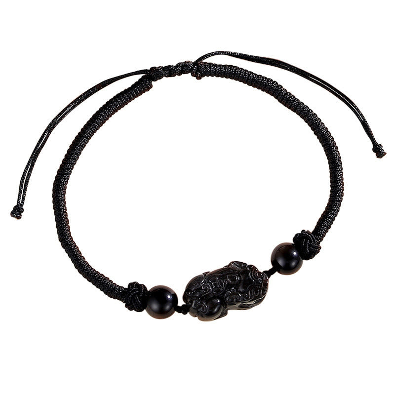Buddha Stonesハンドメイド天然銀光沢黒曜石ストロベリークォーツ貔貅守護編み込みブレスレット - シルバーシーンオブシディアン(コミュニケーション♥癒し)(ブレスレットサイズ26~28cm) - image 3