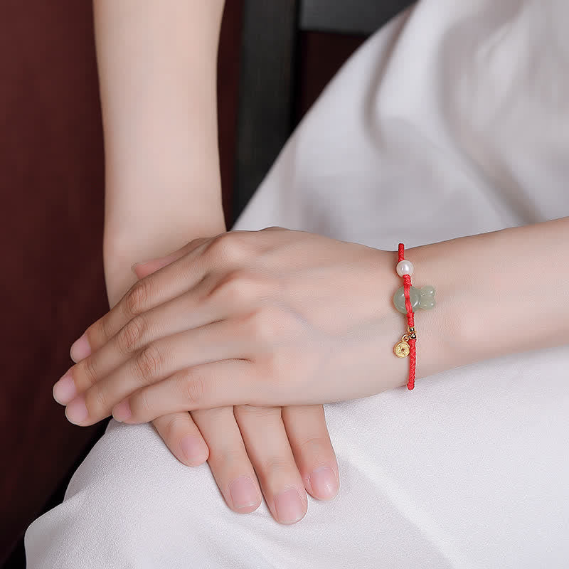 925スターリングシルバー 卯年 和田翡翠銅貨 富の赤い紐ブレスレット
