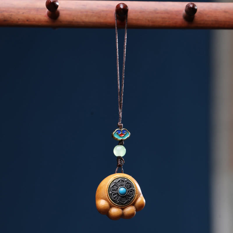 Buddha Stones白檀の小葉紫檀緑檀 招き猫の足爪オーム・マニ・パドメ・フム守護 携帯電話吊り下げ装飾 - サンダルウッド(保護♥落ち着き) - image 9